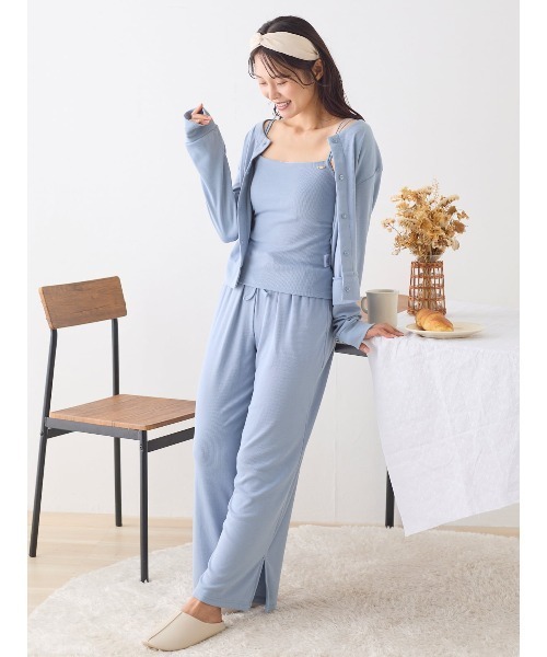 tutuanna(チュチュアンナ)の「ロングパンツ カップ付きルームウェア3点セット(ルームウェア/パジャマ・レディース・グレイッシュブルー/ブラウン・S/M/L)」の14枚目の写真