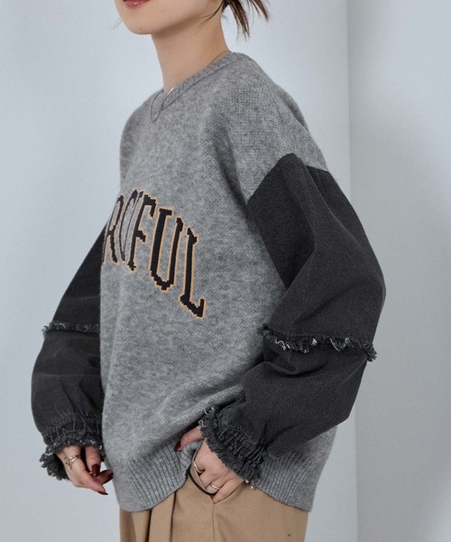 NAVY(ネイビー)の「nAvy ニットxデニムプルオーバー(ニット/セーター・レディース・チャコールグレー/グレー/ネイビー・FREE)」の5枚目の写真