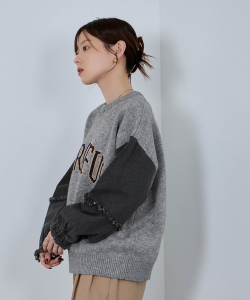 NAVY(ネイビー)の「nAvy ニットxデニムプルオーバー(ニット/セーター・レディース・チャコールグレー/グレー/ネイビー・FREE)」の6枚目の写真