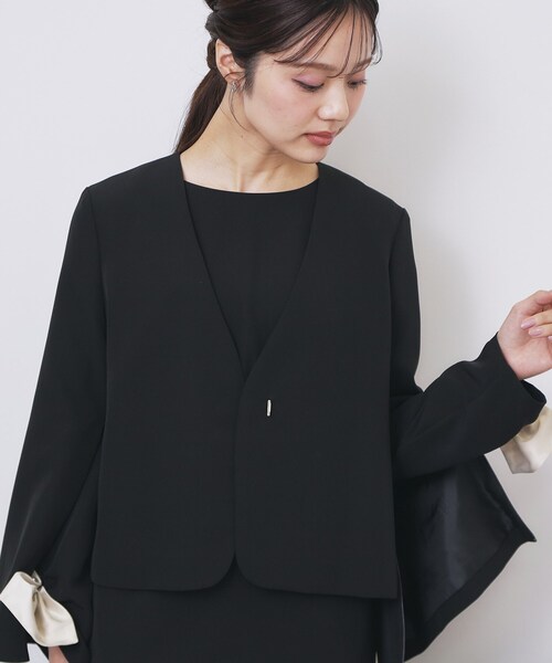 index（インデックス）の「ノーカラージャケット【洗濯機OK】（ノーカラージャケット・レディース・ブラック/ナチュラル・36/38/40/42）」の3枚目の写真