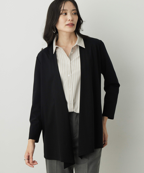 A/C DESIGN BY ALPHA CUBIC（エーシーデザインバイアルファキュービック）の「スムースポンチトッパーカーディガン【綿100%】（カーディガン/ボレロ・レディース・ブラック/ライトグレー・M/L/LL）」の2枚目の写真