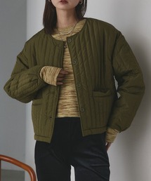 ad thie（アドティエ）の「ストライプ キルティング ノーカラーブルゾン（ノーカラージャケット）」