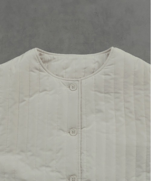 トーテム　ノーカラー　キルティング セール】ストライプ キルティング ノーカラーブルゾン（ノーカラー