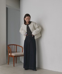 ad thie（アドティエ）の「ストライプ キルティング ノーカラーブルゾン（ノーカラージャケット）」