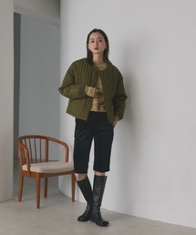 ad thie（アドティエ）の「ストライプ キルティング ノーカラーブルゾン（ノーカラージャケット）」