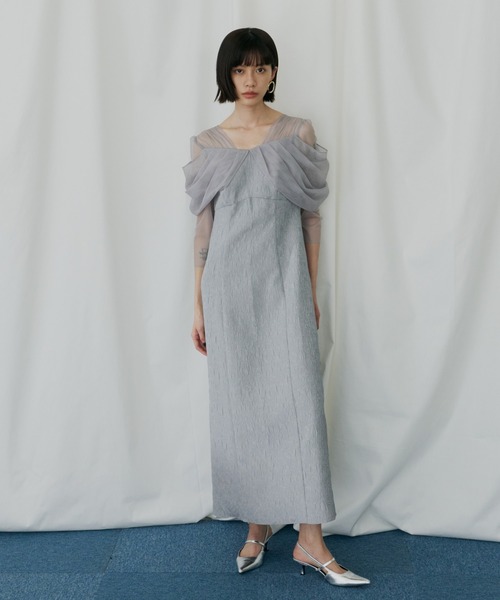 チュールドレープジャガードドレス / tulle drape jacquard dress
