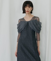チュールドレープジャガードドレス / tulle drape jacquard dress