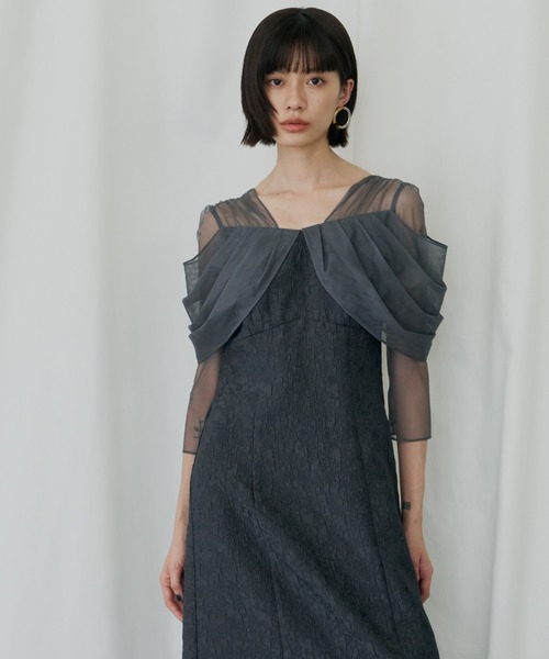 チュールドレープジャガードドレス / tulle drape jacquard dress