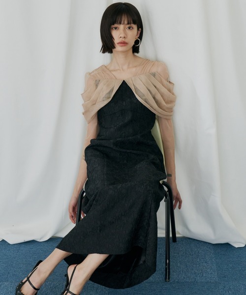 チュールドレープジャガードドレス / tulle drape jacquard dress