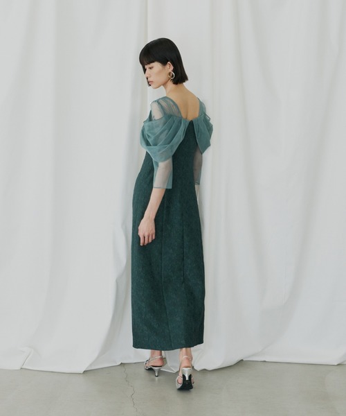 ANDRESD(アンドレスド)の「チュールドレープジャガードドレス / tulle drape jacquard dress(ドレス・レディース・グリーン/グレー/ベージュ×ブラック/チャコール・S/L/M)」の18枚目の写真