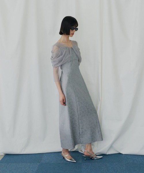 チュールドレープジャガードドレス / tulle drape jacquard dress