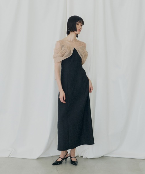 ANDRESD(アンドレスド)の「チュールドレープジャガードドレス / tulle drape jacquard dress(ドレス・レディース・グリーン/グレー/ベージュ×ブラック/チャコール・S/L/M)」の21枚目の写真