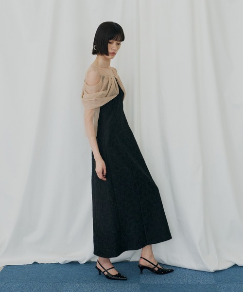 ANDRESD(アンドレスド)の「チュールドレープジャガードドレス / tulle drape jacquard dress(ドレス・レディース・グリーン/グレー/ベージュ×ブラック/チャコール・S/L/M)」の22枚目の写真