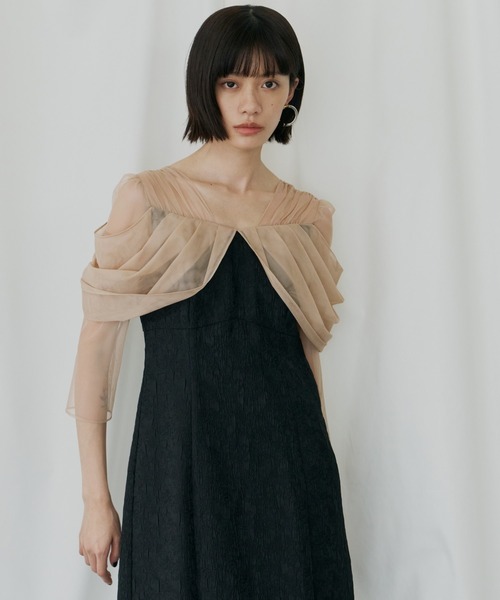 ANDRESD(アンドレスド)の「チュールドレープジャガードドレス / tulle drape jacquard dress(ドレス・レディース・グリーン/グレー/ベージュ×ブラック/チャコール・S/L/M)」の14枚目の写真