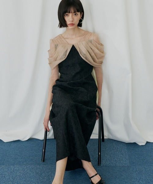 セール】チュールドレープジャガードドレス / tulle drape jacquard