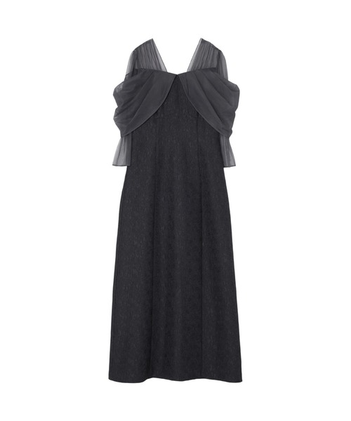 ANDRESD(アンドレスド)の「チュールドレープジャガードドレス / tulle drape jacquard dress(ドレス・レディース・グリーン/グレー/ベージュ×ブラック/チャコール・S/L/M)」の8枚目の写真