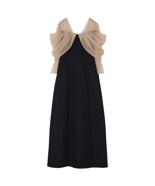 ANDRESD(アンドレスド)の「チュールドレープジャガードドレス / tulle drape jacquard dress(ドレス・レディース・グリーン/グレー/ベージュ×ブラック/チャコール・S/L/M)」の5枚目の写真