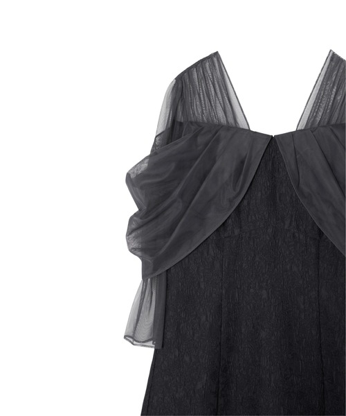 ANDRESD(アンドレスド)の「チュールドレープジャガードドレス / tulle drape jacquard dress(ドレス・レディース・グリーン/グレー/ベージュ×ブラック/チャコール・S/L/M)」の10枚目の写真