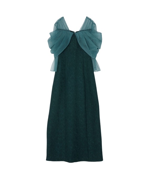 ANDRESD(アンドレスド)の「チュールドレープジャガードドレス / tulle drape jacquard dress(ドレス・レディース・グリーン/グレー/ベージュ×ブラック/チャコール・S/L/M)」の7枚目の写真