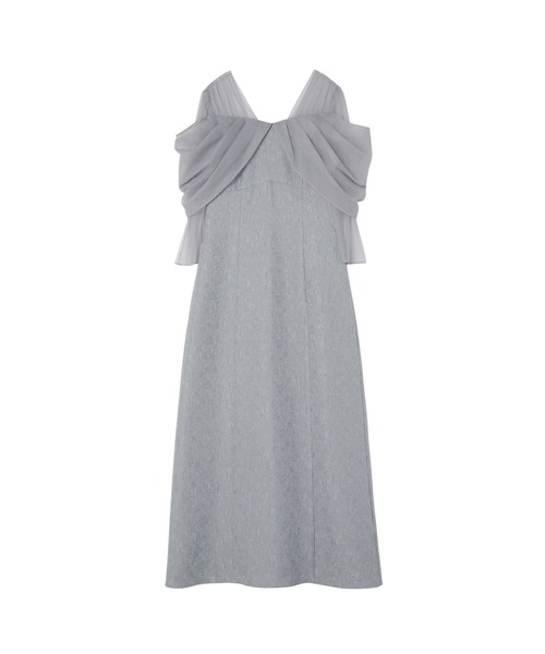 ANDRESD(アンドレスド)の「チュールドレープジャガードドレス / tulle drape jacquard dress(ドレス・レディース・グリーン/グレー/ベージュ×ブラック/チャコール・S/L/M)」の6枚目の写真