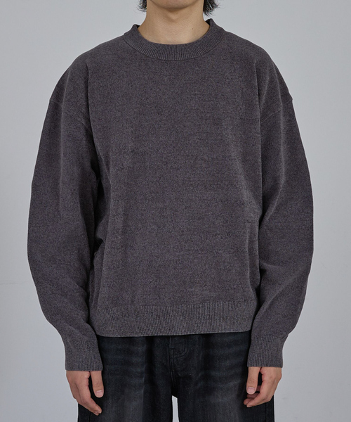 AH ABAHOUSE(エーエイチアバハウス)の「HIGH GAUGE MOLE CROPPED CREW NECK KNIT/ ハイゲージモール クロップド クルーネックニット(ニット/セーター・メンズ・ブラック/グレー/ブルー/ワイン・44/46/48)」の2枚目の写真