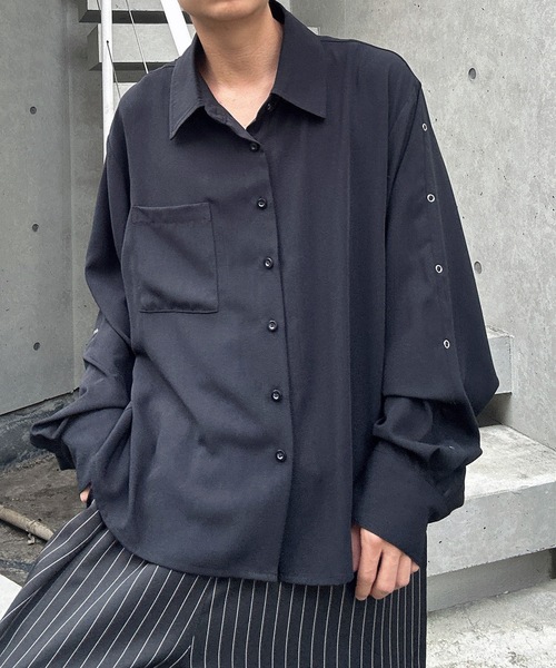 MandO（Auntie Rosa）（エムオー）の「リングスタッズアクセントシャツ（シャツ/ブラウス・メンズ・ブラック系その他/ブラック/ホワイト/ホワイト系その他・MEDIUM/LARGE）」の6枚目の写真