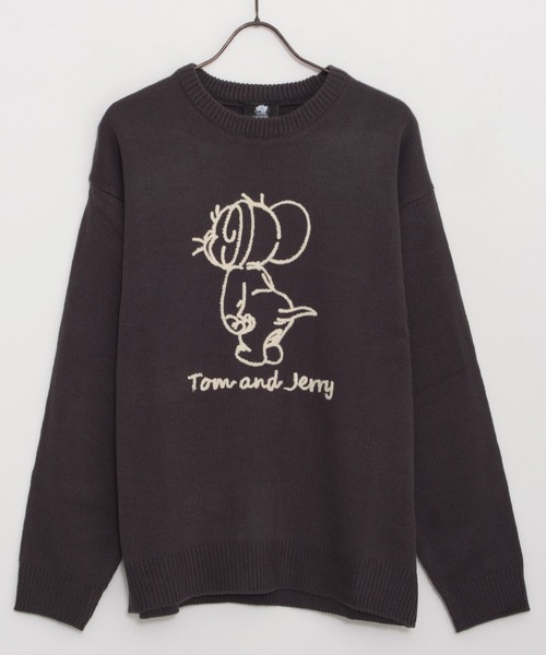 Tom&Jerry(トムアンドジェリー)の「『TOM&JERRY/トムアンドジェリー』ループ刺繍&シャギージャガードニット【Z】(ニット/セーター・レディース・スミクロ/ネイビー/サックスブルー/オフホワイト・LL/L/M)」の3枚目の写真