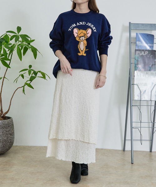 Tom&Jerry(トムアンドジェリー)の「『TOM&JERRY/トムアンドジェリー』ループ刺繍&シャギージャガードニット【Z】(ニット/セーター・レディース・スミクロ/ネイビー/サックスブルー/オフホワイト・LL/L/M)」の7枚目の写真