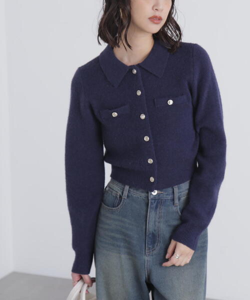 FREE'S MART（フリーズマート）の「◆金ボタン前あきポロニット（ニット/セーター・レディース・ライトグリーン/ブラウン/ホワイト/グレー/ネイビー・FREE）」の10枚目の写真