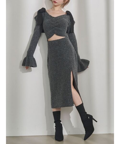 セール】リボンショルダーロングニットワンピース（ワンピース