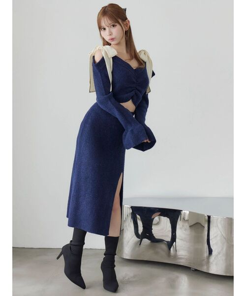 セール】リボンショルダーロングニットワンピース（ワンピース
