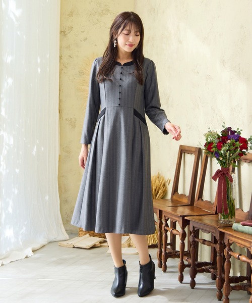 Rose Tiara（ローズティアラ）の「【吸湿発熱/毛玉になりにくい】配色切替クラシカルワンピース（ワンピース・レディース・ブラウン/ピンク/グレー・38/46/42/40）」の18枚目の写真