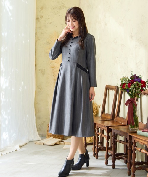 Rose Tiara（ローズティアラ）の「【吸湿発熱/毛玉になりにくい】配色切替クラシカルワンピース（ワンピース・レディース・ブラウン/ピンク/グレー・38/46/42/40）」の17枚目の写真