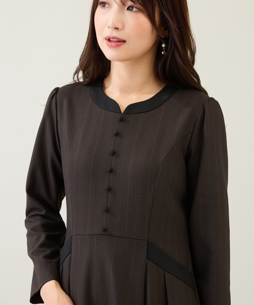 Rose Tiara（ローズティアラ）の「【吸湿発熱/毛玉になりにくい】配色切替クラシカルワンピース（ワンピース・レディース・ブラウン/ピンク/グレー・38/46/42/40）」の15枚目の写真