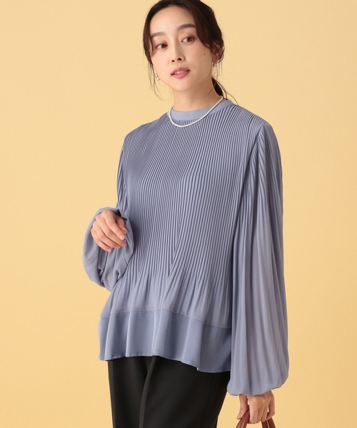 Elura（エルーラ）の「≪入卒/セレモニー/通勤≫プリーツブラウス/603868（シャツ/ブラウス・レディース・ネイビー/オフホワイト/ライトブルー・FREE）」の3枚目の写真