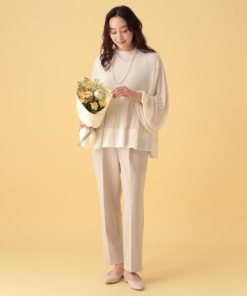 Elura（エルーラ）の「≪入卒/セレモニー/通勤≫プリーツブラウス/603868（シャツ/ブラウス・レディース・ネイビー/オフホワイト/ライトブルー・FREE）」の4枚目の写真