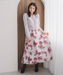2025秋冬新作 水彩フラワーカットジャガードスカート