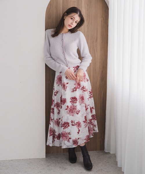 MISCH MASCH（ミッシュマッシュ）の「2025秋冬新作 水彩フラワーカットジャガードスカート（スカート・レディース・グレー/ブラック×ホワイト/レッド・S/M）」の11枚目の写真