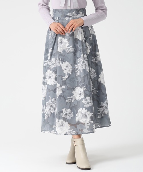 MISCH MASCH（ミッシュマッシュ）の「2025秋冬新作 水彩フラワーカットジャガードスカート（スカート・レディース・グレー/ブラック×ホワイト/レッド・S/M）」の9枚目の写真