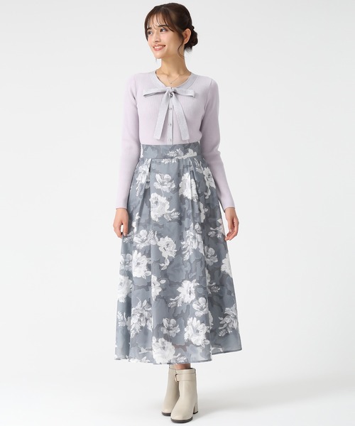 MISCH MASCH（ミッシュマッシュ）の「2025秋冬新作 水彩フラワーカットジャガードスカート（スカート・レディース・グレー/ブラック×ホワイト/レッド・S/M）」の20枚目の写真