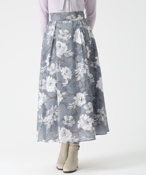 MISCH MASCH（ミッシュマッシュ）の「2025秋冬新作 水彩フラワーカットジャガードスカート（スカート・レディース・グレー/ブラック×ホワイト/レッド・S/M）」の8枚目の写真