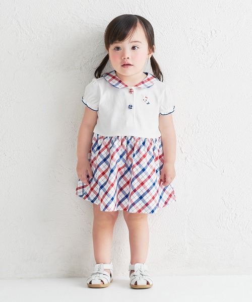 MIKI HOUSE(ミキハウス)の「トリコロールカラーのワンピース(ワンピース・キッズ・ホワイト・130cm/120cm/110cm/100cm/90cm/80cm)」の1枚目の写真