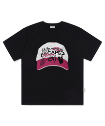 ESCAPEFROM（エスケープフロム）の「Ball cap ex pink heart print overfit short sleeve t-shirt black（Tシャツ/カットソー）」