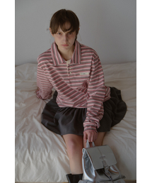 STRIPE STRING COLLAR T-SHIRT_PINK