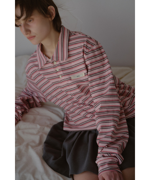 LETERIE(レテリー)の「STRIPE STRING COLLAR T-SHIRT_PINK(ポロシャツ・レディース・ピンク・FREE)」の6枚目の写真