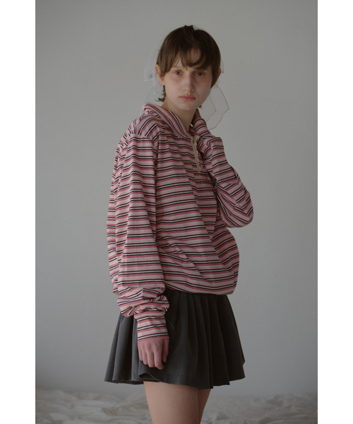 LETERIE(レテリー)の「STRIPE STRING COLLAR T-SHIRT_PINK(ポロシャツ・レディース・ピンク・FREE)」の2枚目の写真