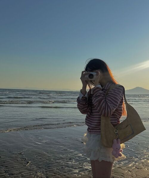 LETERIE(レテリー)の「STRIPE STRING COLLAR T-SHIRT_PINK(ポロシャツ・レディース・ピンク・FREE)」の3枚目の写真