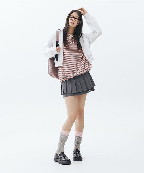 LETERIE(レテリー)の「STRIPE STRING COLLAR T-SHIRT_PINK(ポロシャツ・レディース・ピンク・FREE)」の5枚目の写真