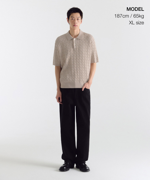 MUSINSA STANDARD（ムシンサスタンダード）の「ケーブルニットポロシャツ [オートミール]（ニット/セーター・メンズ・その他・SMALL/LARGE/XX-LARGE）」の2枚目の写真