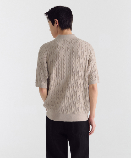 MUSINSA STANDARD（ムシンサスタンダード）の「ケーブルニットポロシャツ [オートミール]（ニット/セーター・メンズ・その他・SMALL/LARGE/XX-LARGE）」の3枚目の写真